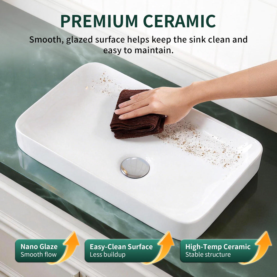 DeerValley Bathroom Vessel Sink White 19"x12" Rectangle Modern Basin 