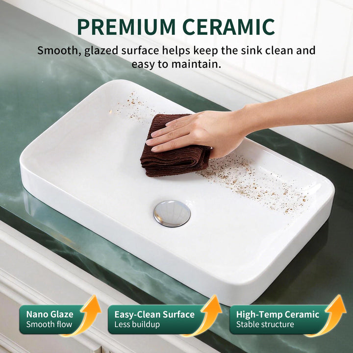 DeerValley Bathroom Vessel Sink White 19"x12" Rectangle Modern Basin 
