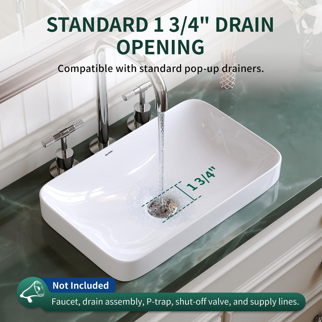 DeerValley Bathroom Vessel Sink White 19"x12" Rectangle Modern Basin 