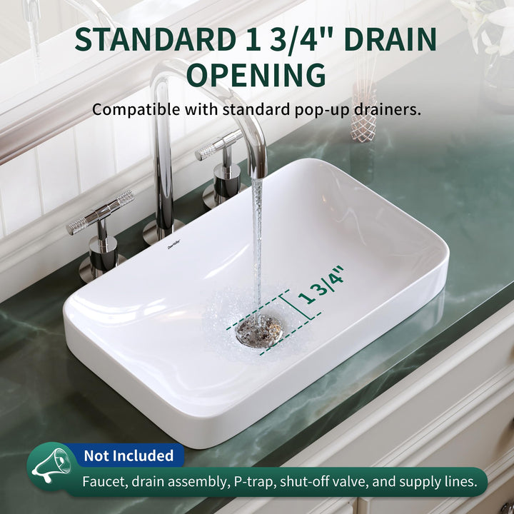 DeerValley Bathroom Vessel Sink White 19"x12" Rectangle Modern Basin 