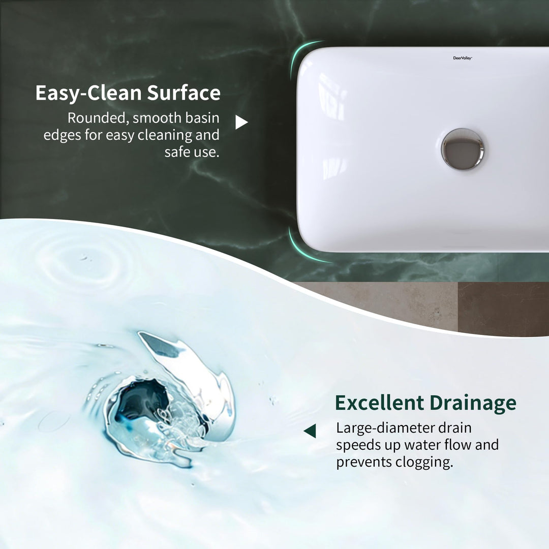 DeerValley Bathroom Vessel Sink White 19"x12" Rectangle Modern Basin 