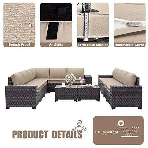 Delnavik Patio Furniture Set 12-PC Wicker Sectional Sofa Set - Sand Delnavik