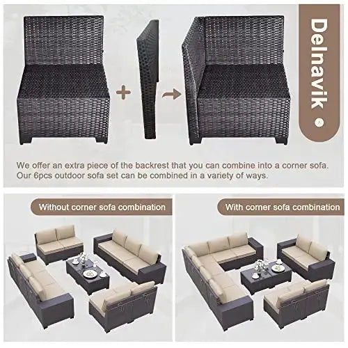 Delnavik Patio Furniture Set 12-PC Wicker Sectional Sofa Set - Sand Delnavik