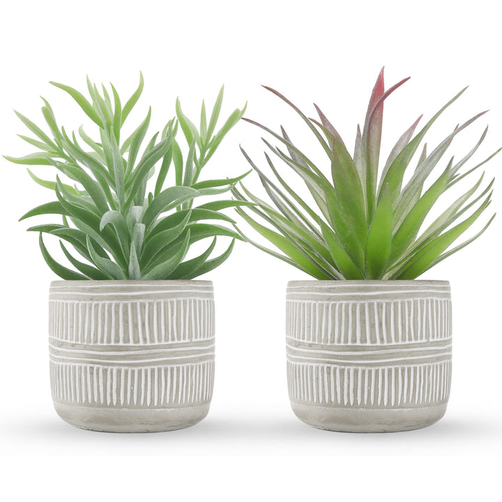 Der Rose 2 Pack 8.5" Fake Succulents Plants in Ceramic Pots for Boho Decor 