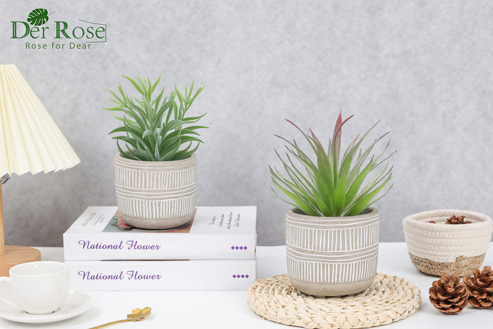 Der Rose 2 Pack 8.5" Fake Succulents Plants in Ceramic Pots for Boho Decor 