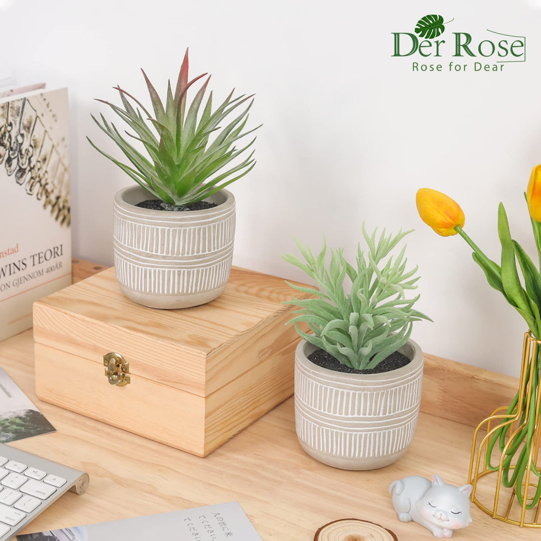 Der Rose 2 Pack 8.5" Fake Succulents Plants in Ceramic Pots for Boho Decor 