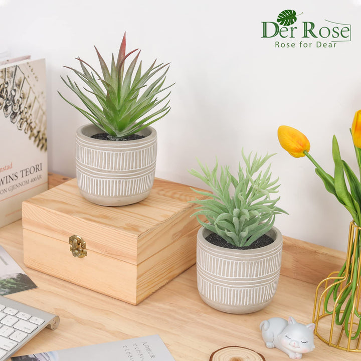 Der Rose 2 Pack 8.5" Fake Succulents Plants in Ceramic Pots for Boho Decor 