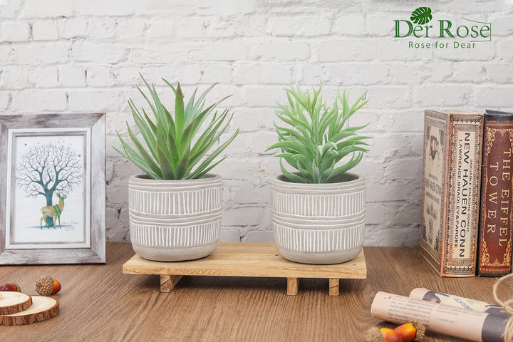Der Rose 2 Pack 8.5" Fake Succulents Plants in Ceramic Pots for Boho Decor 