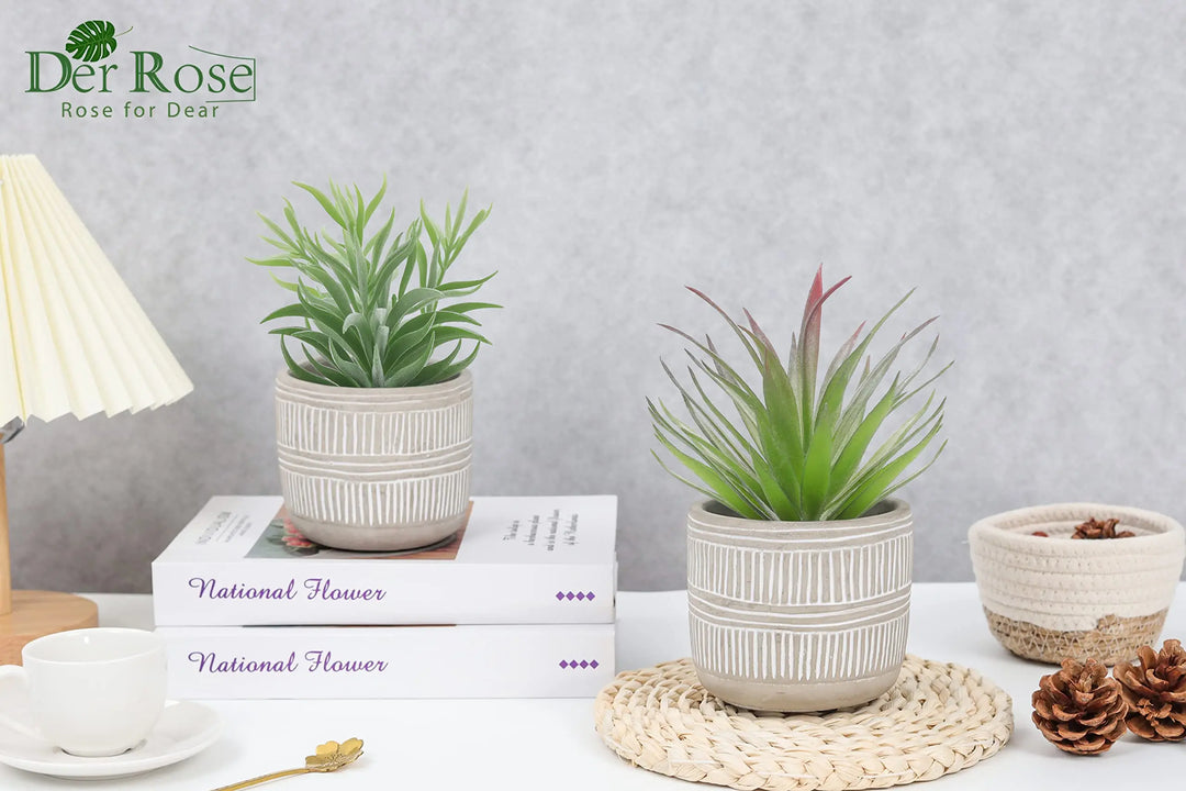 Der Rose 2 Pack 8.5" Fake Succulents Plants in Ceramic Pots for Boho Decor 