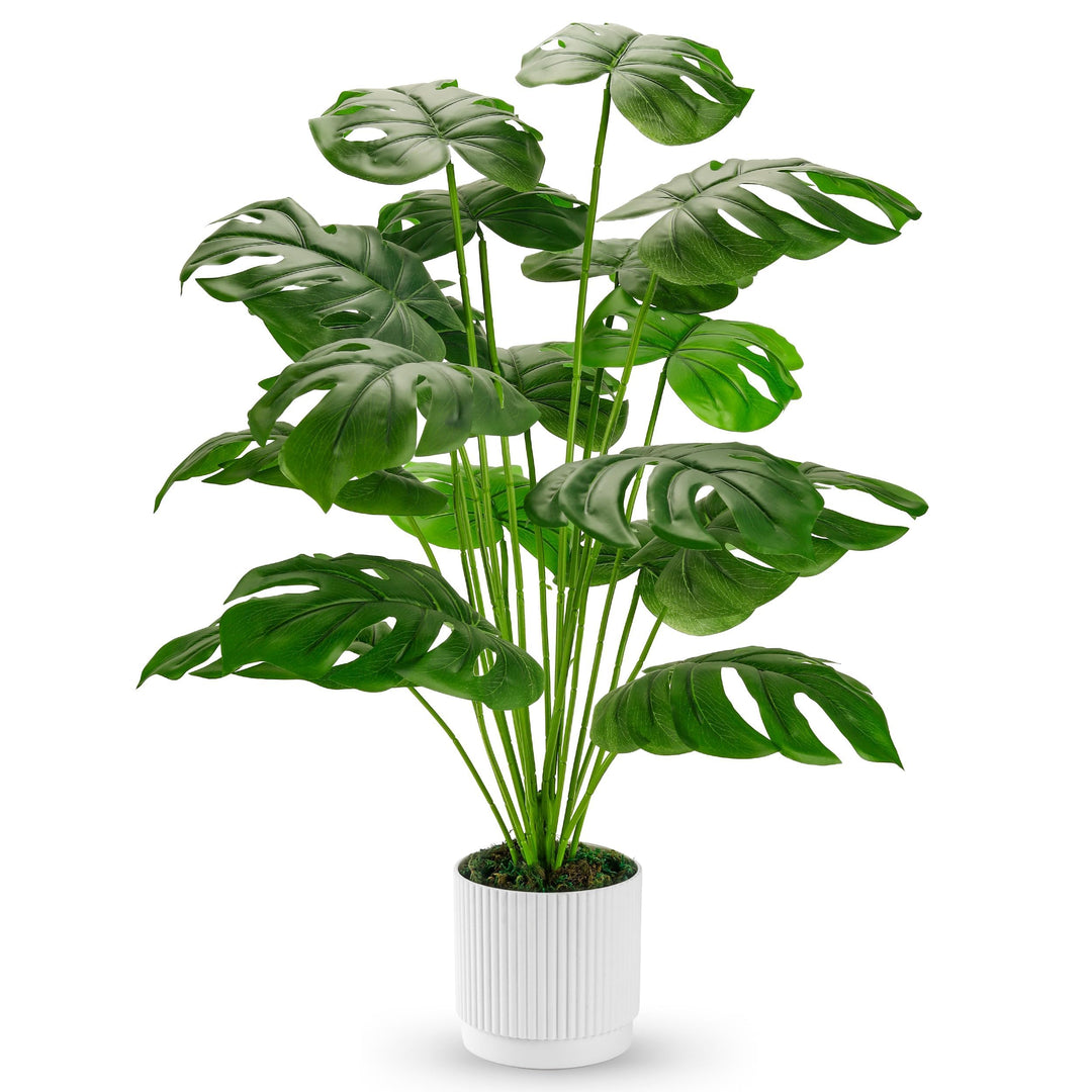 Der Rose 28" Fake Plants, Artificial Monstera Plants Indoor in White Pot 