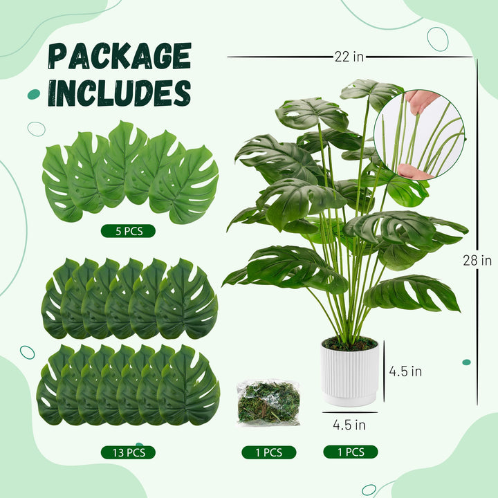 Der Rose 28" Fake Plants, Artificial Monstera Plants Indoor in White Pot 