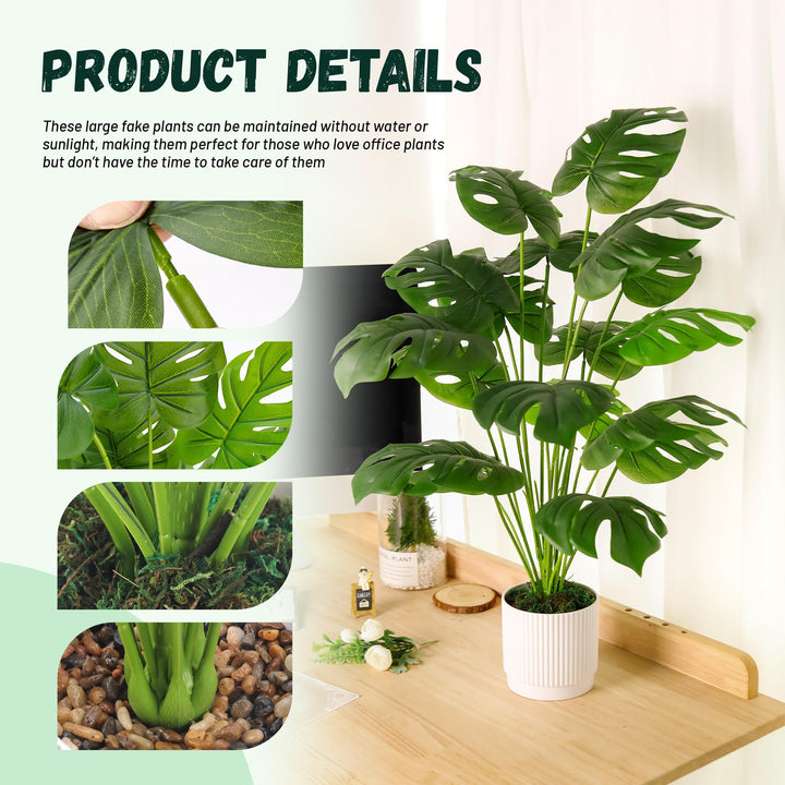 Der Rose 28" Fake Plants, Artificial Monstera Plants Indoor in White Pot 