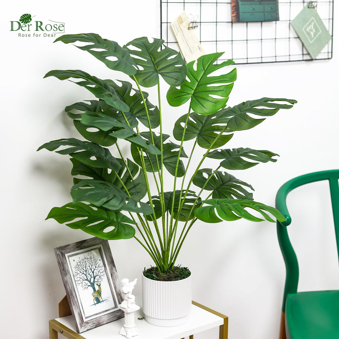 Der Rose 28" Fake Plants, Artificial Monstera Plants Indoor in White Pot 