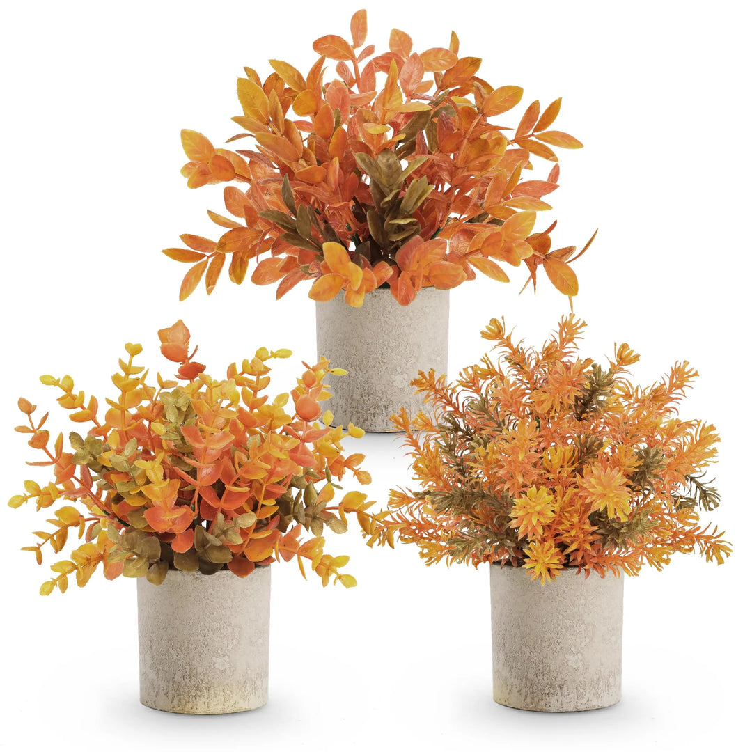 Der Rose 3 Pack Fake Plants, Warm Orange Faux Plants for Fall Table Decor
