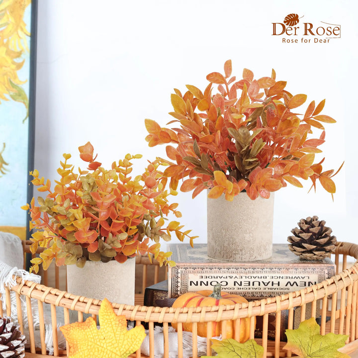 Der Rose 3 Pack Fake Plants, Warm Orange Faux Plants for Fall Table Decor