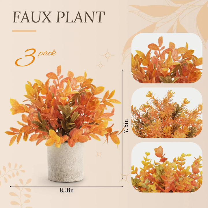 Der Rose 3 Pack Fake Plants, Warm Orange Faux Plants for Fall Table Decor