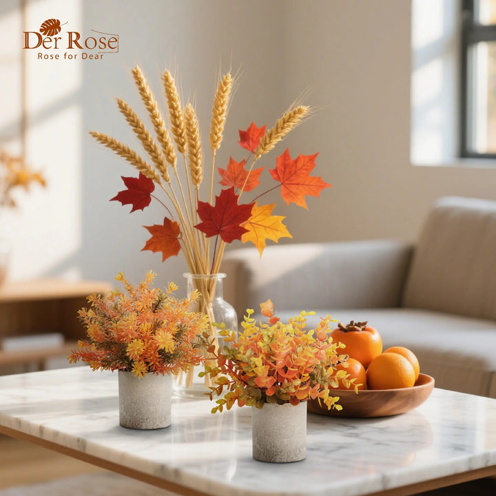 Der Rose 3 Pack Fake Plants, Warm Orange Faux Plants for Fall Table Decor