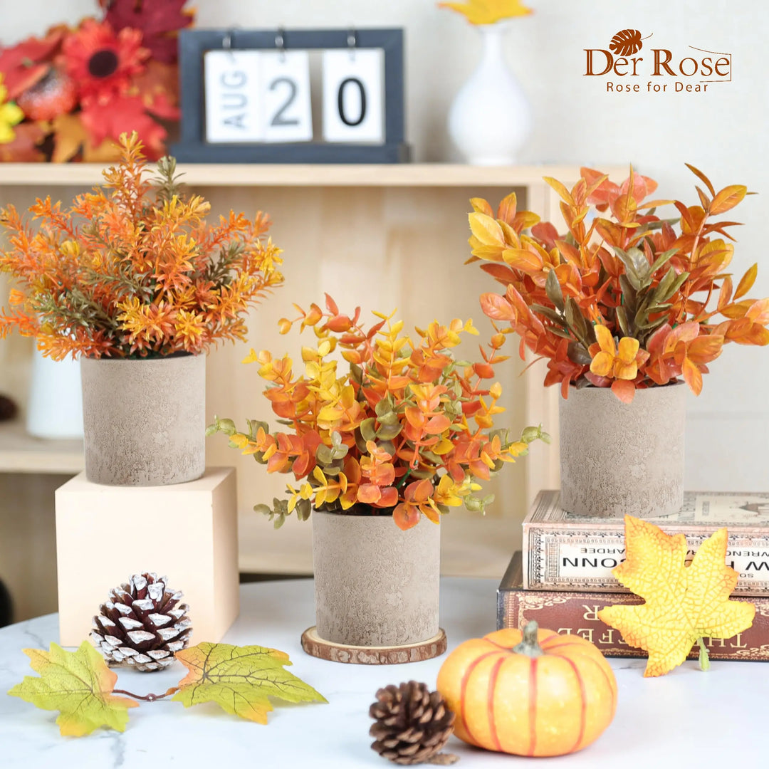 Der Rose 3 Pack Fake Plants, Warm Orange Faux Plants for Fall Table Decor