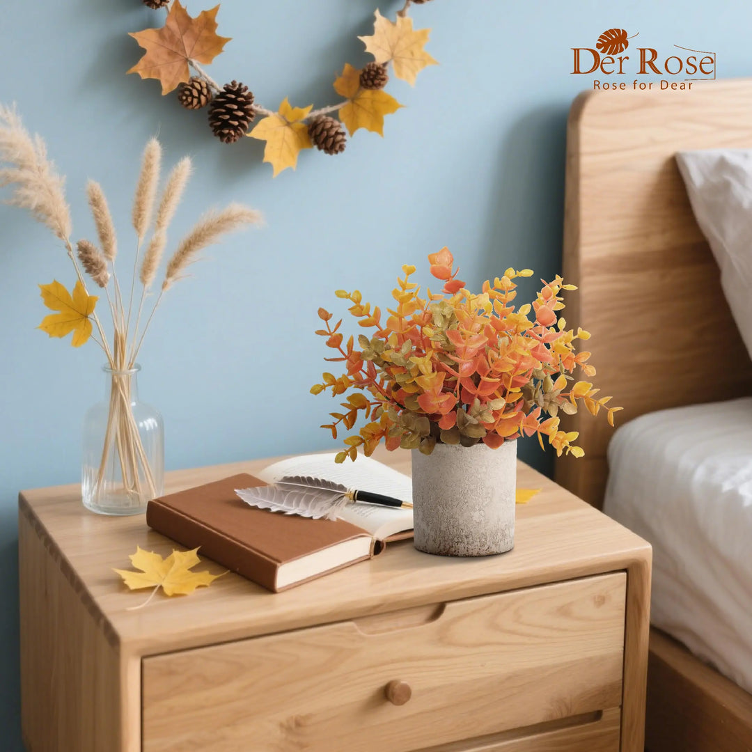 Der Rose 3 Pack Fake Plants, Warm Orange Faux Plants for Fall Table Decor