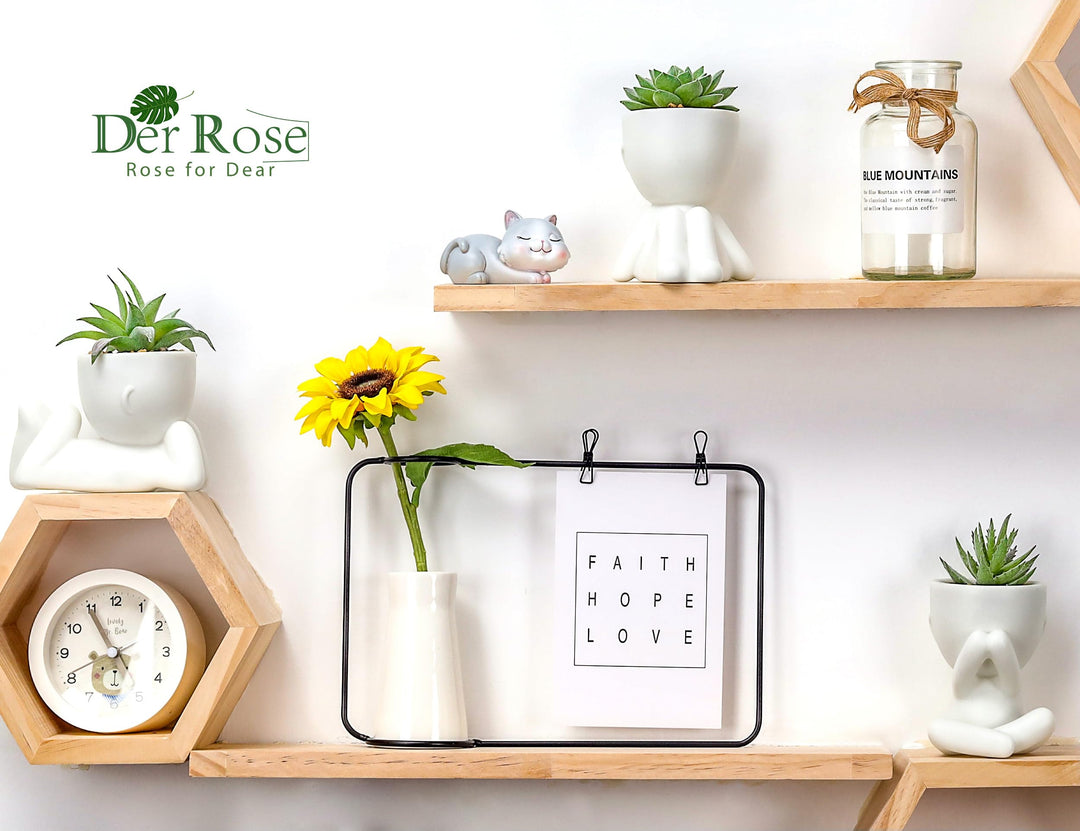 Der Rose 3 Pack Fake Succulents in White Human-Shaped Pots for Desk Decor 