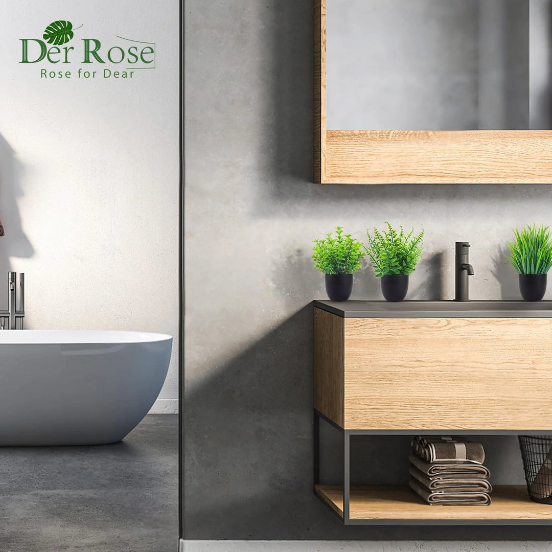 Der Rose 4 Pack Small Fake Plants in Black Pots, Bathroom Office Decor 