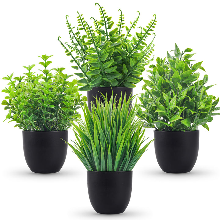 Der Rose 4 Pack Small Fake Plants in Black Pots, Bathroom Office Decor 