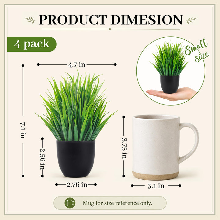 Der Rose 4 Pack Small Fake Plants in Black Pots, Bathroom Office Decor 