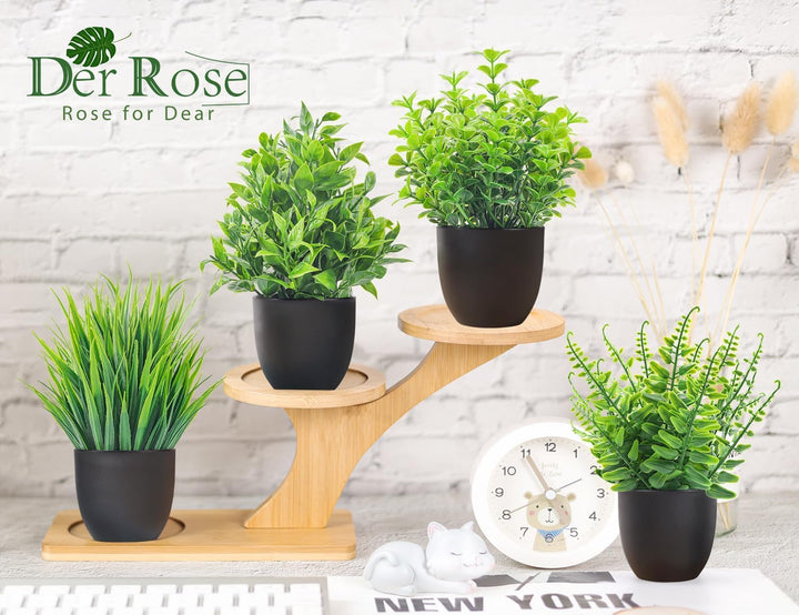 Der Rose 4 Pack Small Fake Plants in Black Pots, Bathroom Office Decor 