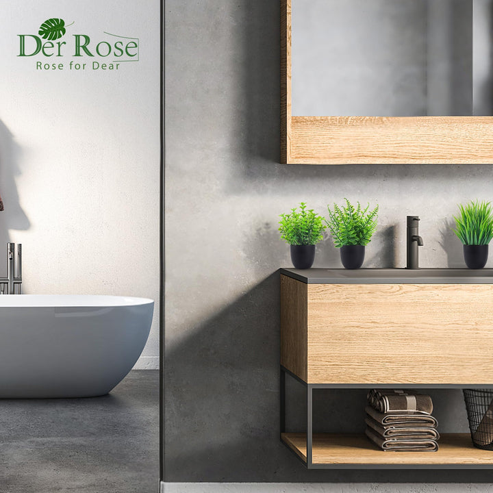 Der Rose 4 Pack Small Fake Plants in Black Pots, Bathroom Office Decor 