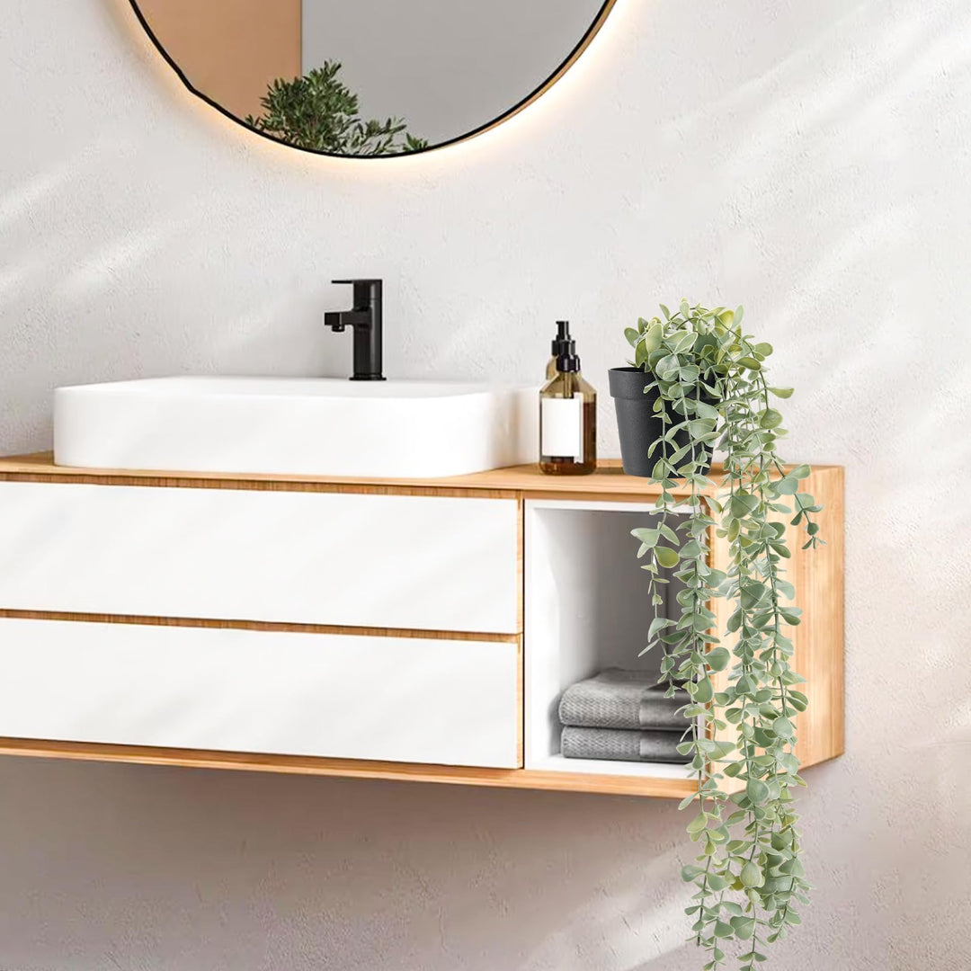 Der Rose Fake Eucalyptus Hanging Plant for Boho Bathroom Wall Art Decor 