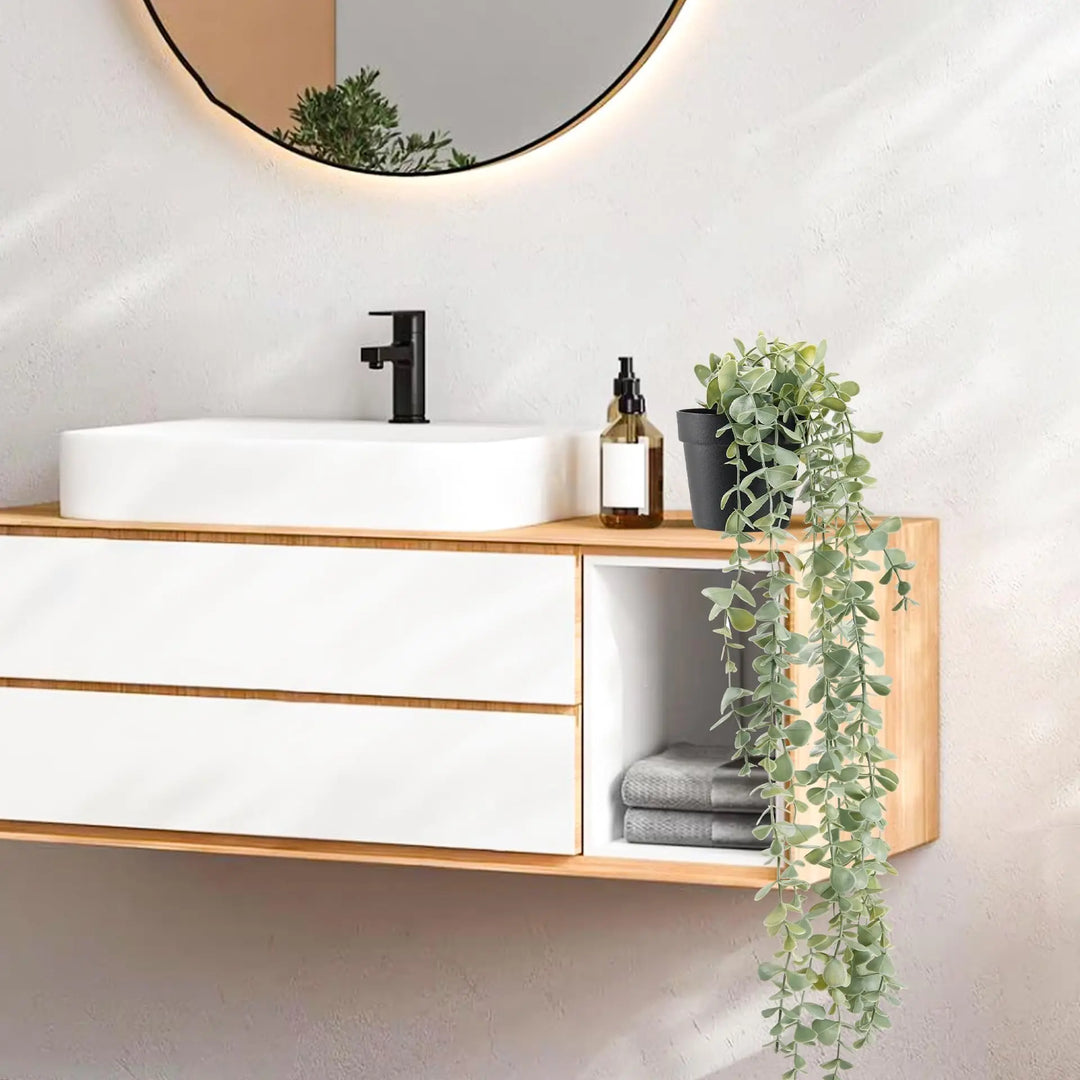 Der Rose Fake Eucalyptus Hanging Plant for Boho Bathroom Wall Art Decor