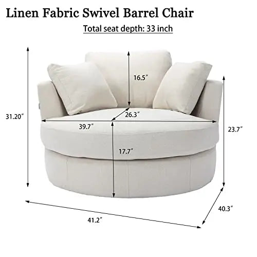 Dolonm Swivel Modern Accent Barrel Chair with 3 Pillows - Beige Dolonm