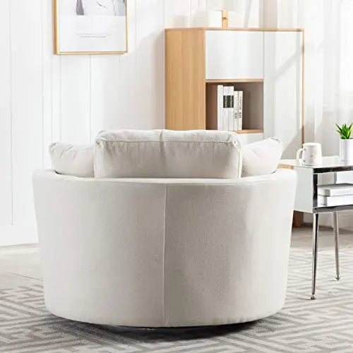 Dolonm Swivel Modern Accent Barrel Chair with 3 Pillows - Beige Dolonm