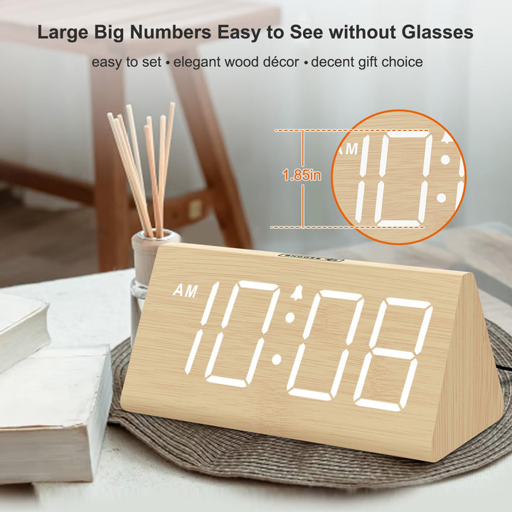 DreamSky Wooden Digital Alarm Clock for Bedrooms Desk with Large Numbers 