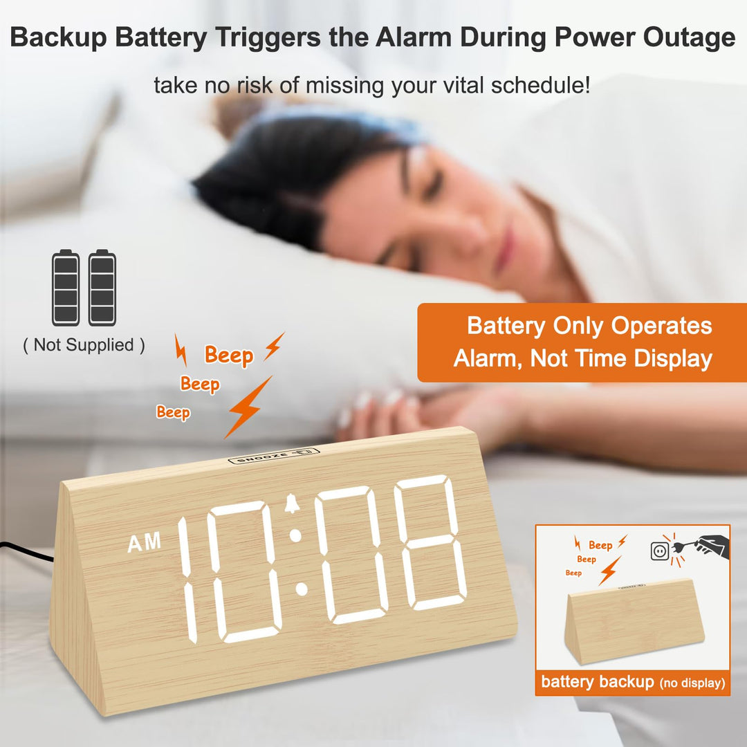 DreamSky Wooden Digital Alarm Clock for Bedrooms Desk with Large Numbers 