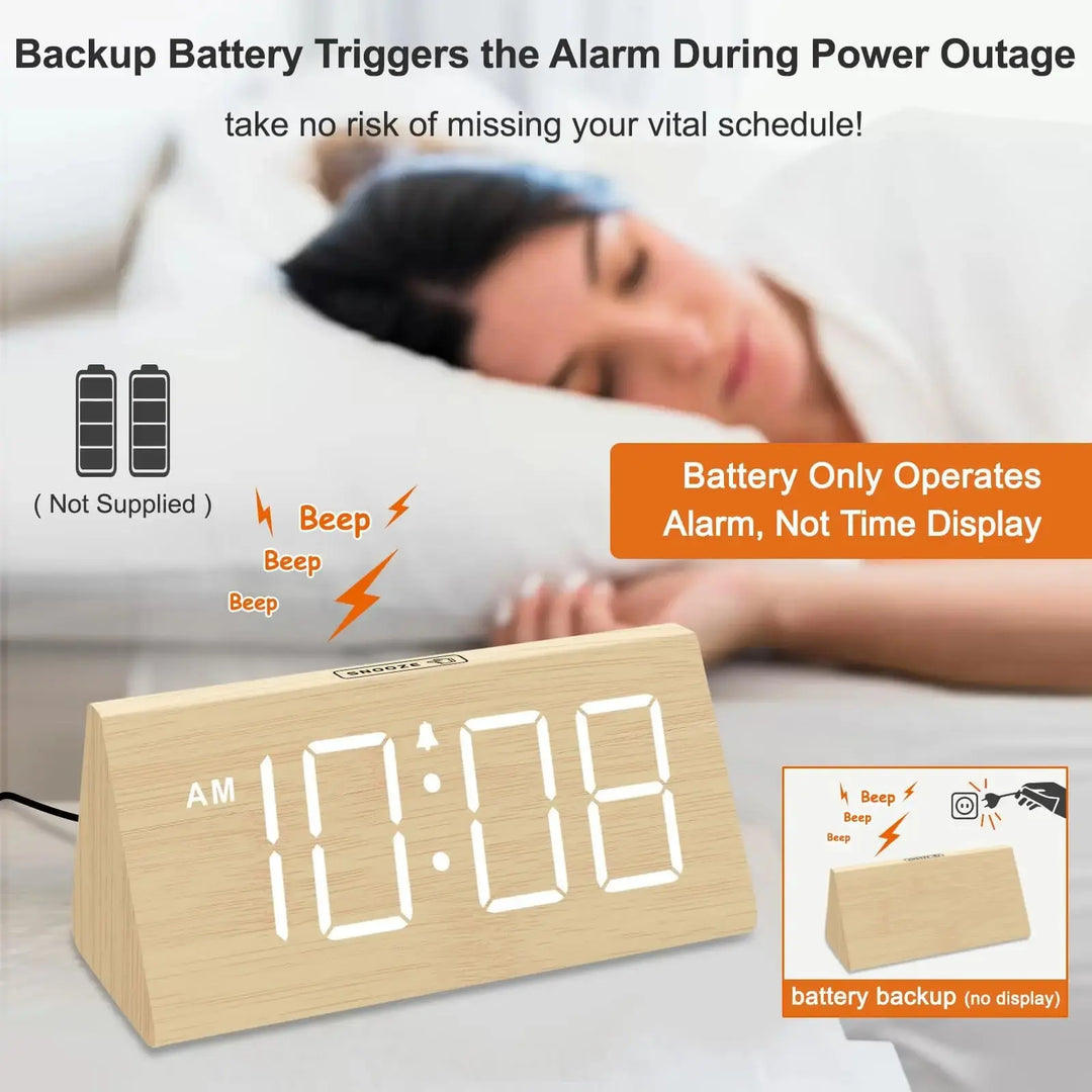 DreamSky Wooden Digital Alarm Clock for Bedrooms Desk with Large Numbers 