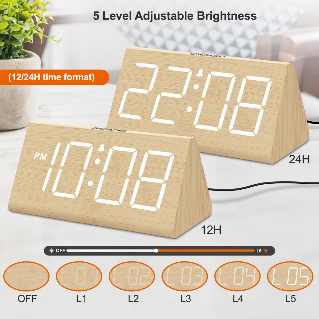 DreamSky Wooden Digital Alarm Clock for Bedrooms Desk with Large Numbers 