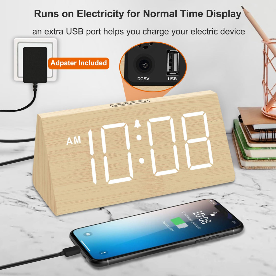 DreamSky Wooden Digital Alarm Clock for Bedrooms Desk with Large Numbers 