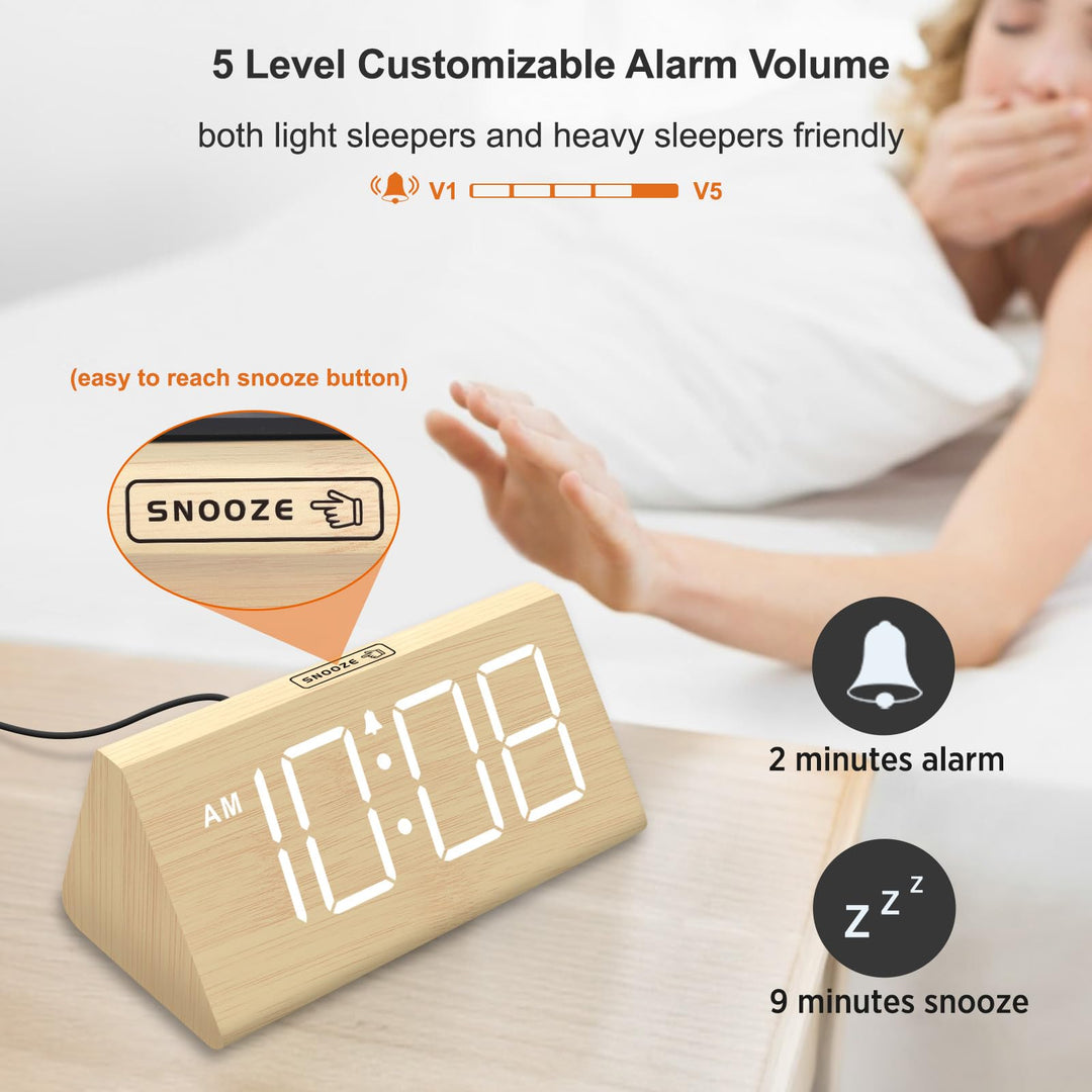 DreamSky Wooden Digital Alarm Clock for Bedrooms Desk with Large Numbers 