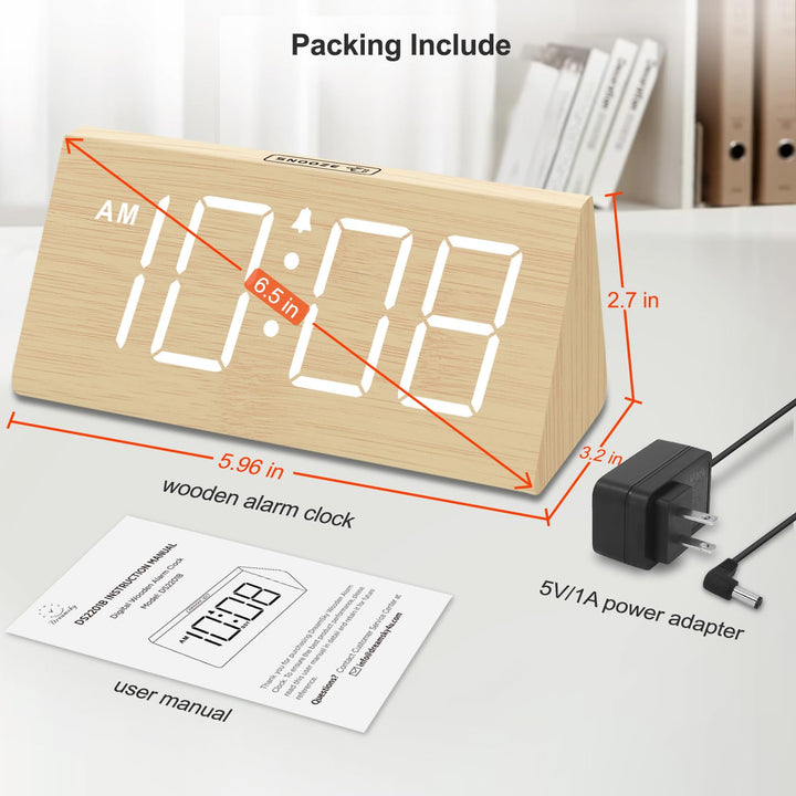 DreamSky Wooden Digital Alarm Clock for Bedrooms Desk with Large Numbers 