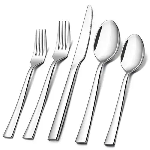 E-Far Silverware 60-Piece Stainless Steel Modern Flatware Set - Silver