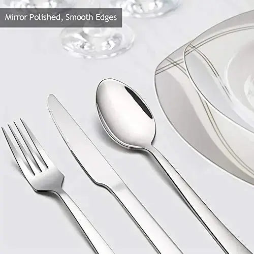 E-Far Silverware 60-Piece Stainless Steel Modern Flatware Set - Silver