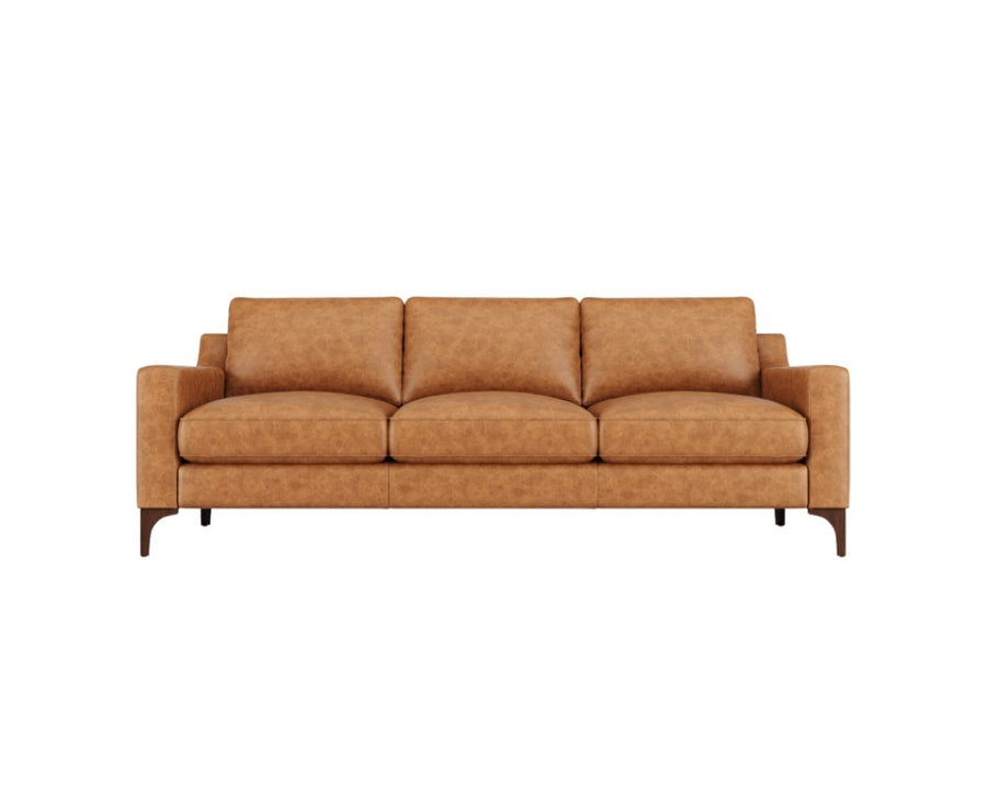 Valencia Hannah Leather Couch 86" | Top Grain Nappa 11000 Leather 3 Seater, Solid Wood Frame, Plush Cushioning with Down Feather Filling, Saddle Tan 