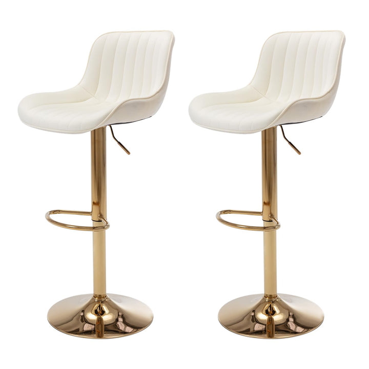 ECHINGLE Velvet Bar Stools Set of 2 - Swivel Counter Height Barstools with Back &amp; Adjustable Height, Modern Gold Kitchen Island Stools for Bar, Armless Pub Stools, Soft Beige Upholstered Seating 