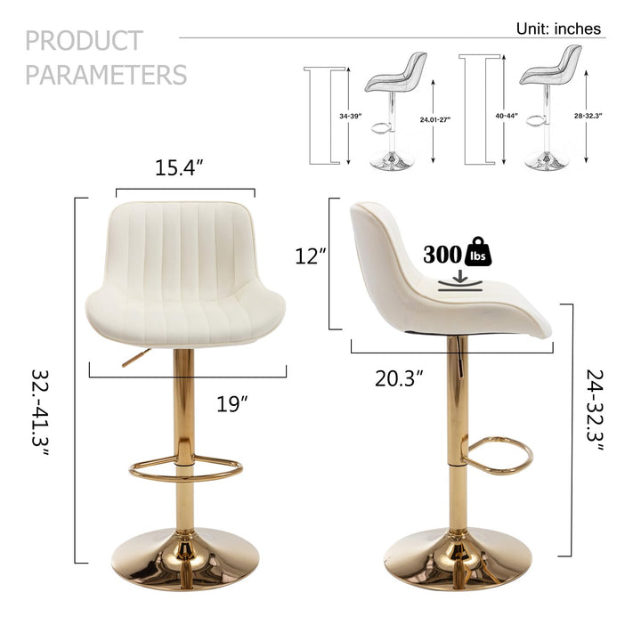 ECHINGLE Velvet Bar Stools Set of 2 - Swivel Counter Height Barstools with Back &amp; Adjustable Height, Modern Gold Kitchen Island Stools for Bar, Armless Pub Stools, Soft Beige Upholstered Seating 