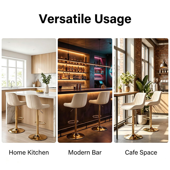 ECHINGLE Velvet Bar Stools Set of 2 - Swivel Counter Height Barstools with Back &amp; Adjustable Height, Modern Gold Kitchen Island Stools for Bar, Armless Pub Stools, Soft Beige Upholstered Seating 