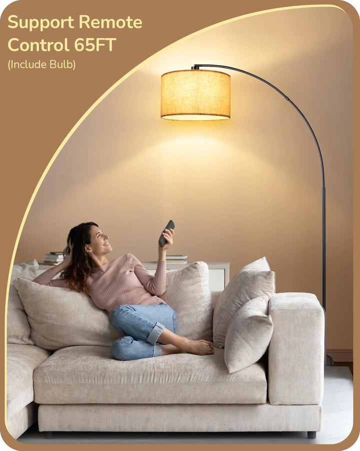 EDISHINE 78.3″ Modern Arc Floor Lamp with Remote, Tall Black Standing Lamp with Stepless Dimmable Bulb &amp; 5 Color Temperature, Curved Mid Century Floor Lamps for Living Room, Bedroom, Nursey 