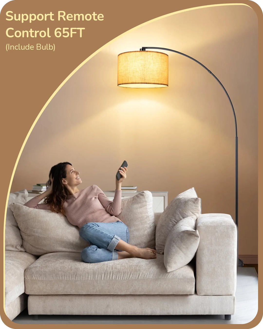 EDISHINE 78.3″ Modern Arc Floor Lamp with Remote, Tall Black Standing Lamp with Stepless Dimmable Bulb & 5 Color Temperature, Curved Mid Century Floor Lamps for Living Room, Bedroom, Nursey