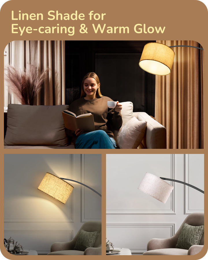 EDISHINE 78.3″ Modern Arc Floor Lamp with Remote, Tall Black Standing Lamp with Stepless Dimmable Bulb &amp; 5 Color Temperature, Curved Mid Century Floor Lamps for Living Room, Bedroom, Nursey 