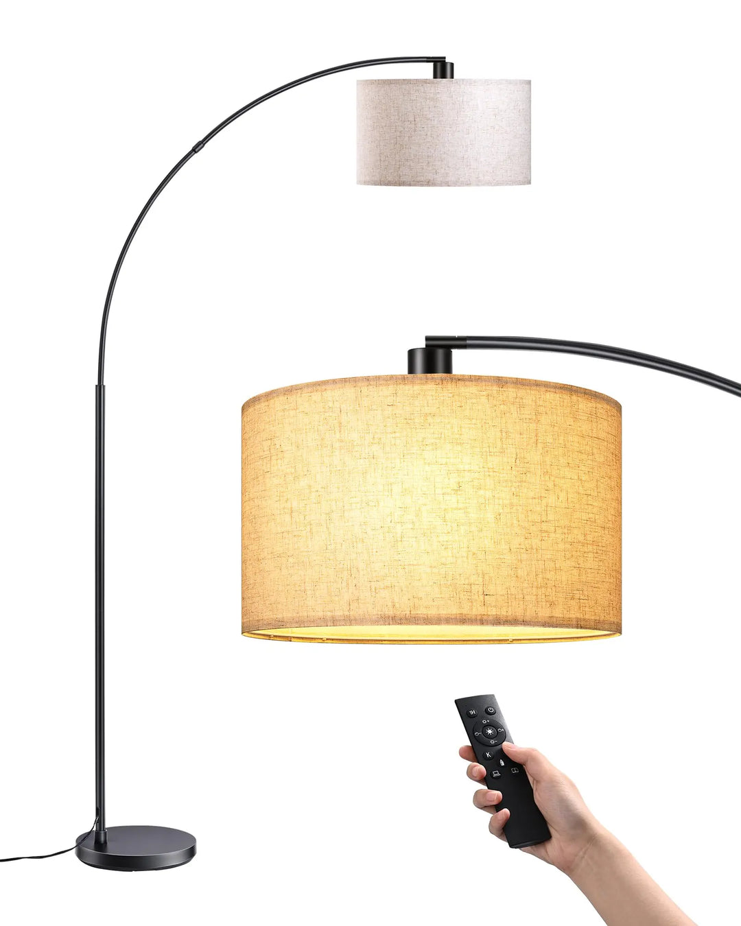 EDISHINE 78.3″ Modern Arc Floor Lamp with Remote, Tall Black Standing Lamp with Stepless Dimmable Bulb & 5 Color Temperature, Curved Mid Century Floor Lamps for Living Room, Bedroom, Nursey